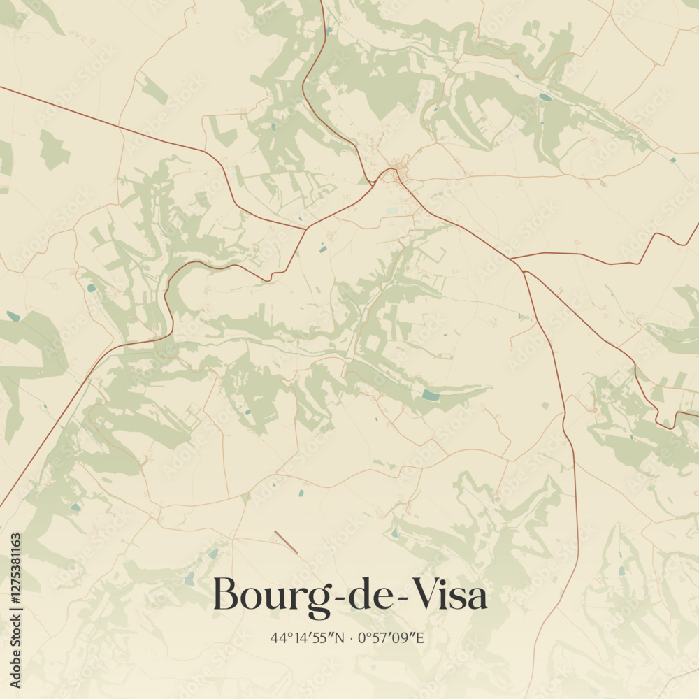 Fototapeta premium Vintage map of Bourg-de-Visa, France.