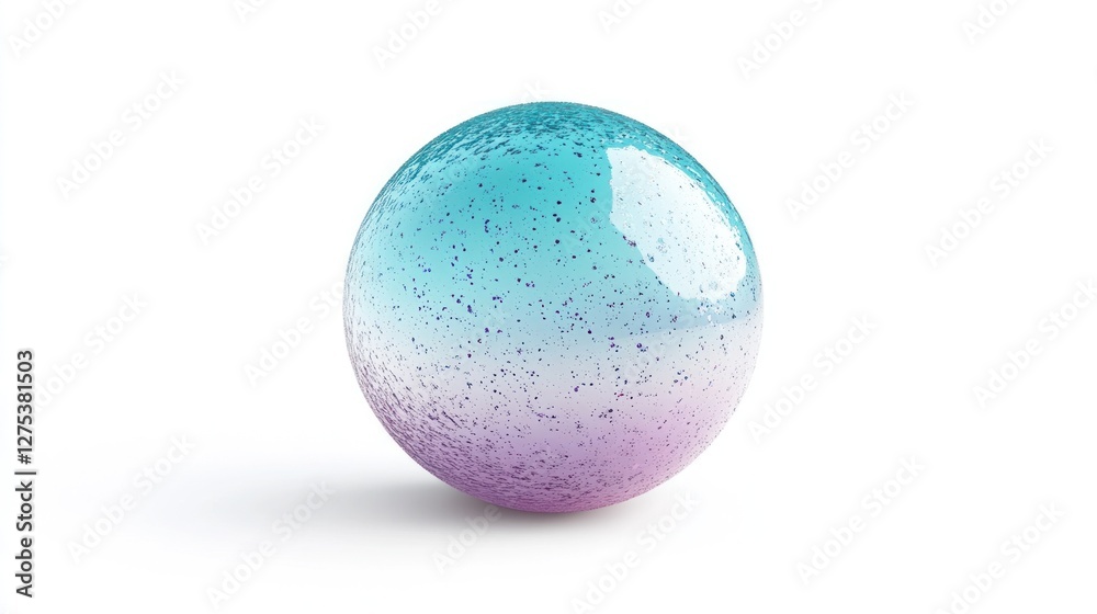 Teal and purple speckled sphere on white. Teal and purple speckled sphere on white.