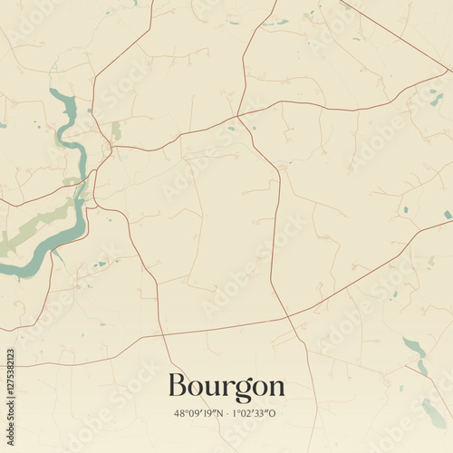 Vintage map of Bourgon, France.
