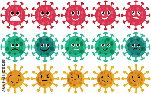 Hmpv and corona virus icon set.  Vector bacteria, microbes sign illustration.