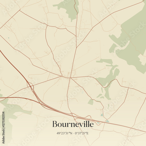 Vintage map of Bourneville, France.