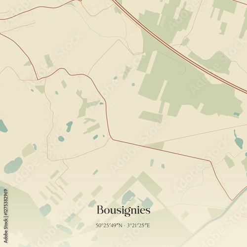 Vintage map of Bousignies, France.