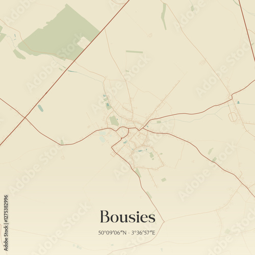 Vintage map of Bousies, France.