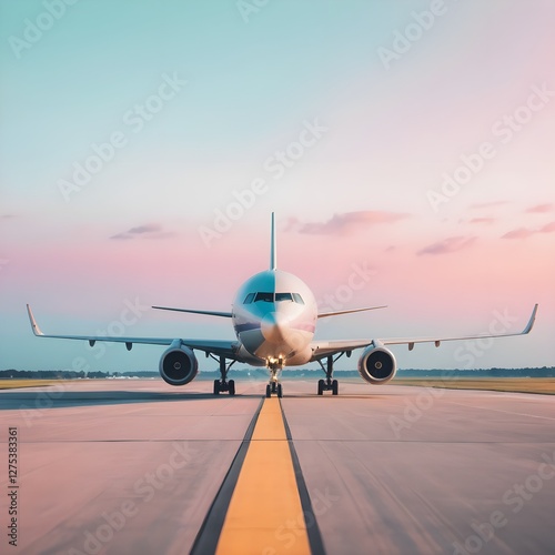 Airplane on Runway at Sunset