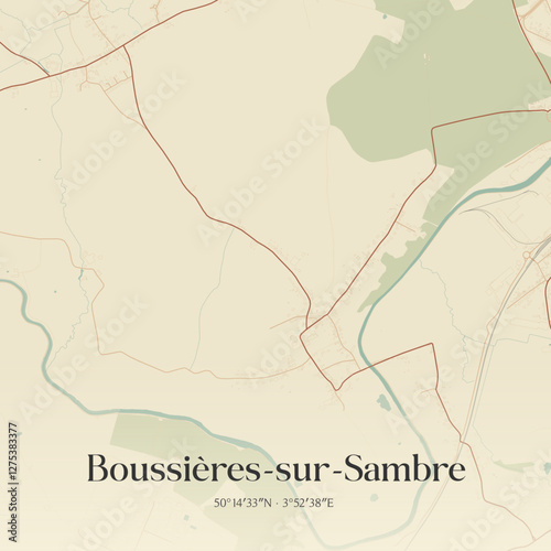 Vintage map of Boussières-sur-Sambre, France.