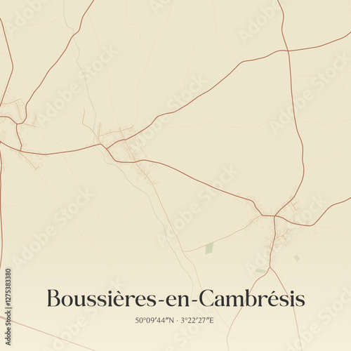 Vintage map of Boussières-en-Cambrésis, France.