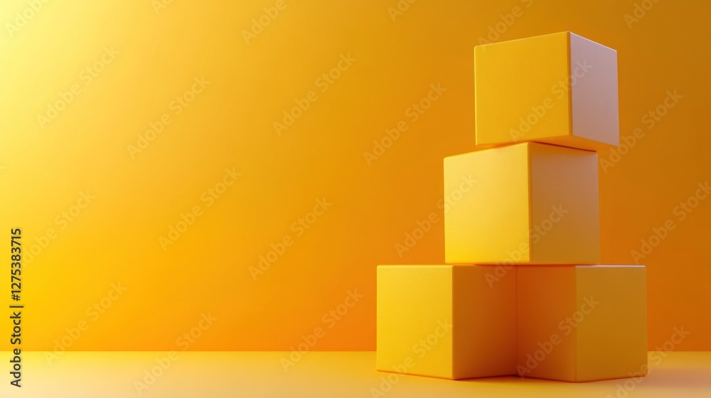 Three yellow cubes stacked against a yellow background.