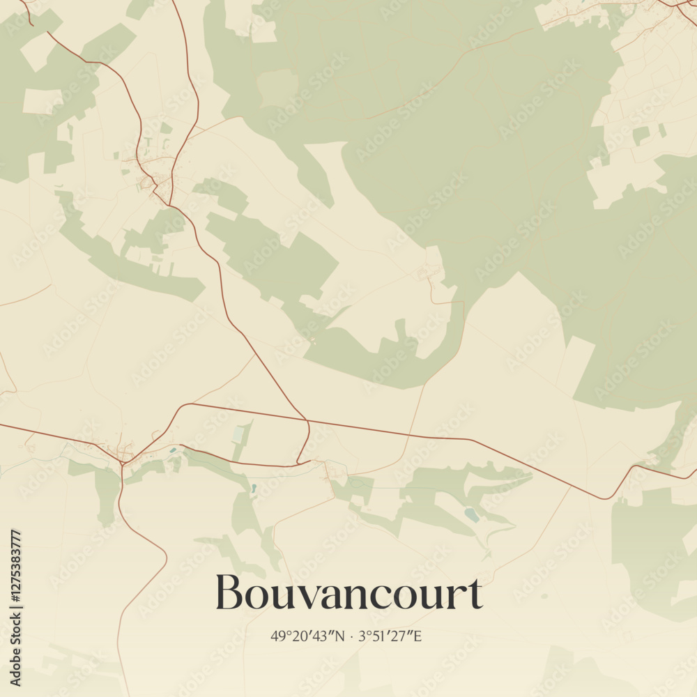 Obraz premium Vintage map of Bouvancourt, France.