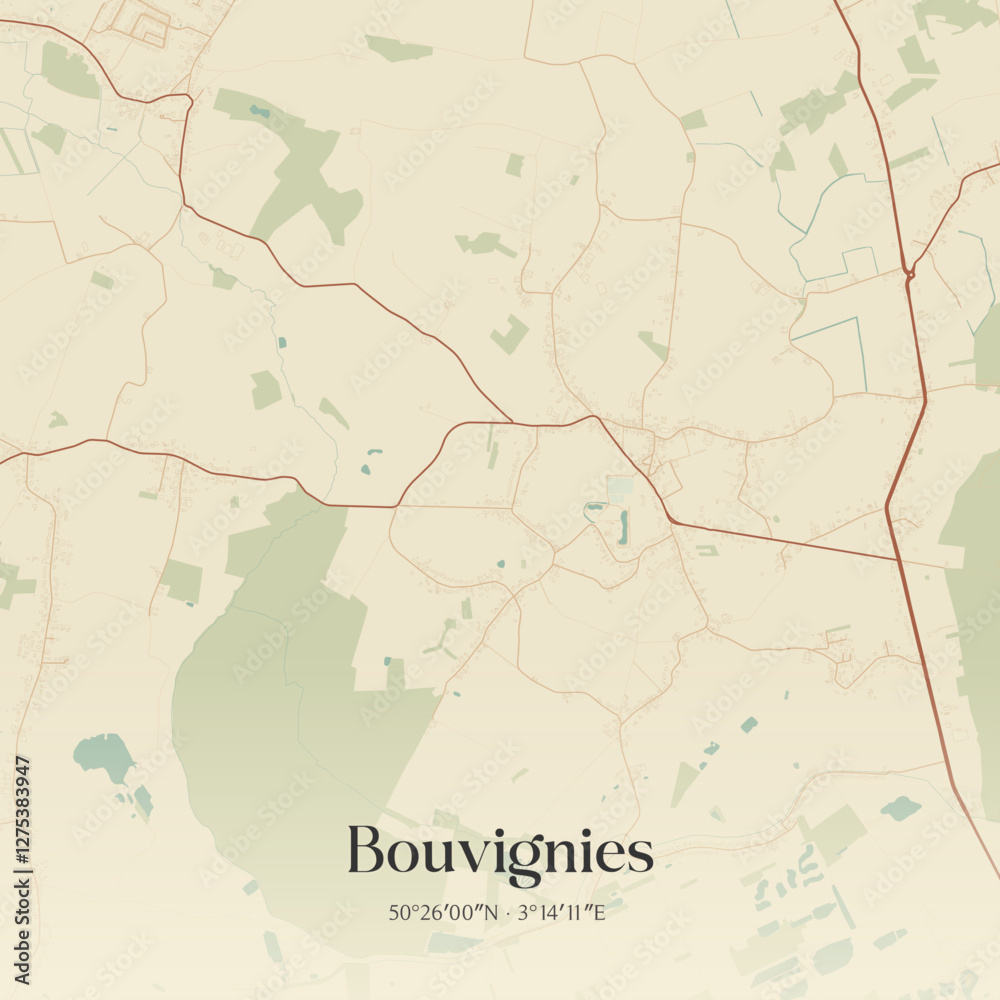 Obraz premium Vintage map of Bouvignies, France.