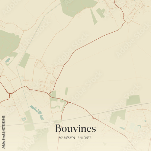 Vintage map of Bouvines, France.