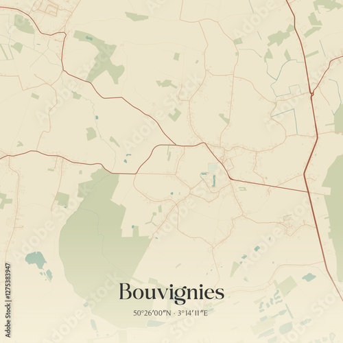 Vintage map of Bouvignies, France.