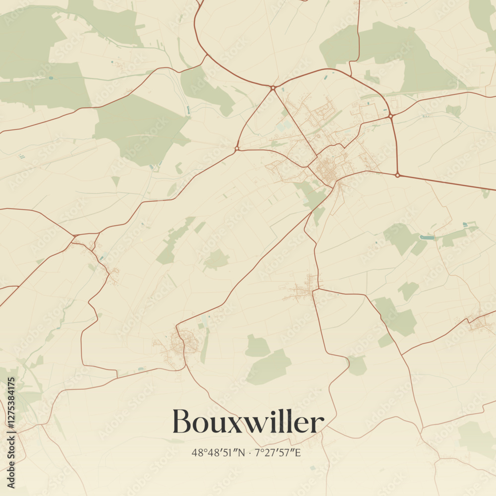Fototapeta premium Vintage map of Bouxwiller, France.