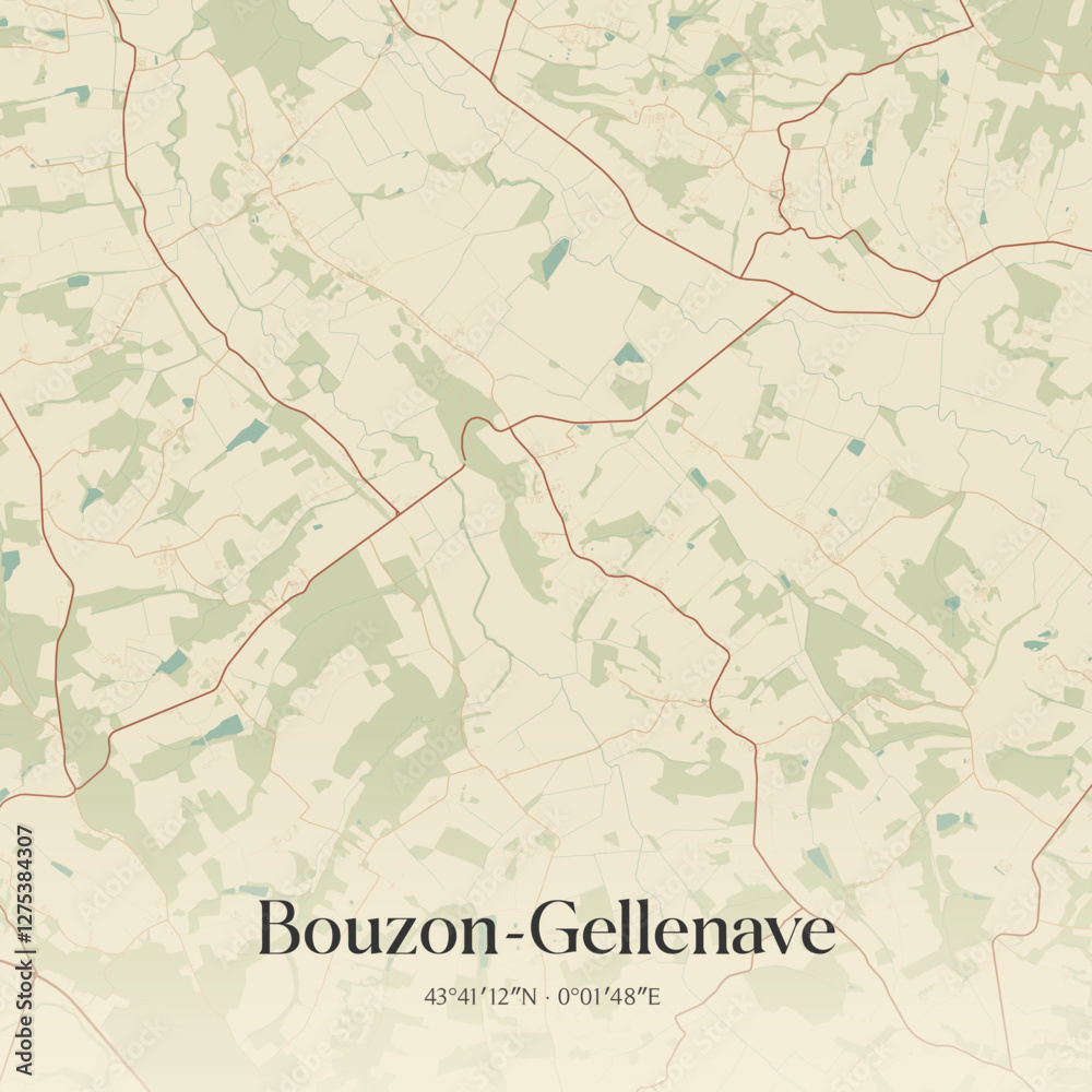Fototapeta premium Vintage map of Bouzon-Gellenave, France.