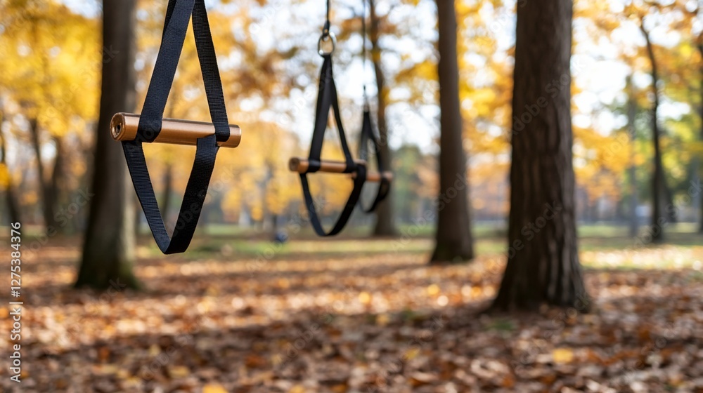 Autumn park workout; suspension training equipment Autumn park workout; suspension training equipment
