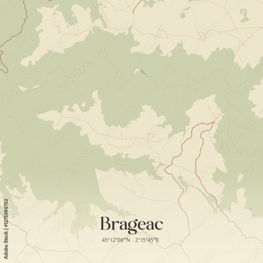 Fototapeta premium Vintage map of Brageac, France.