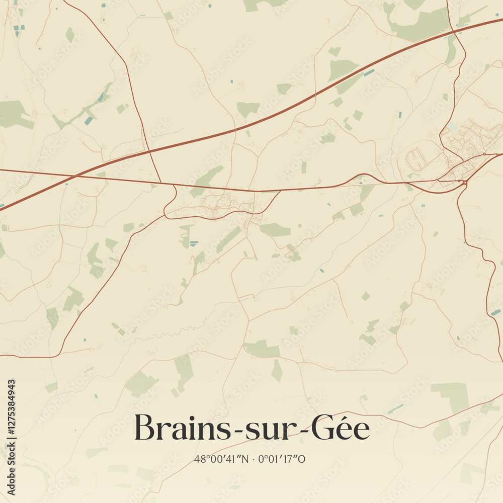 Fototapeta premium Vintage map of Brains-sur-Gée, France.