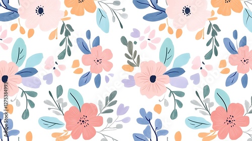 A Charming Floral Pattern with Various Colorful Flowers and Leaves