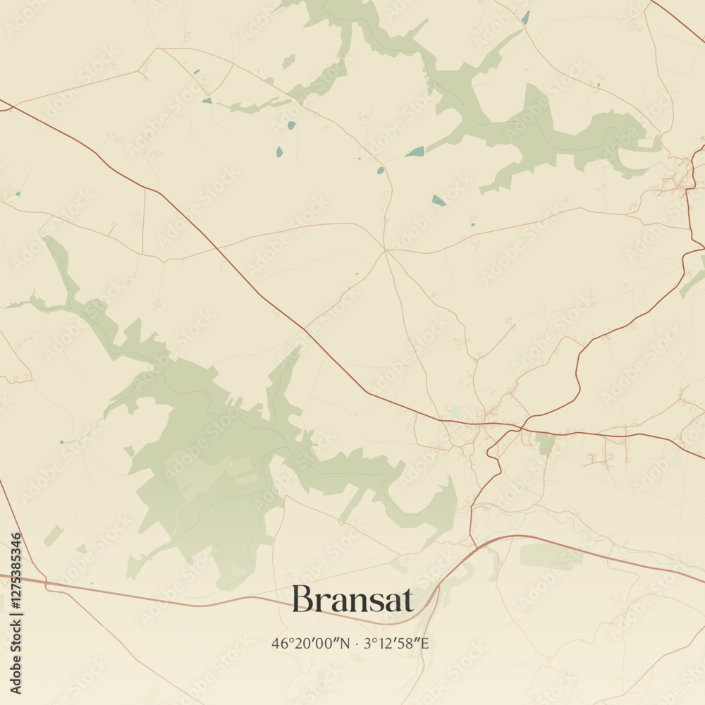 Obraz premium Vintage map of Bransat, France.