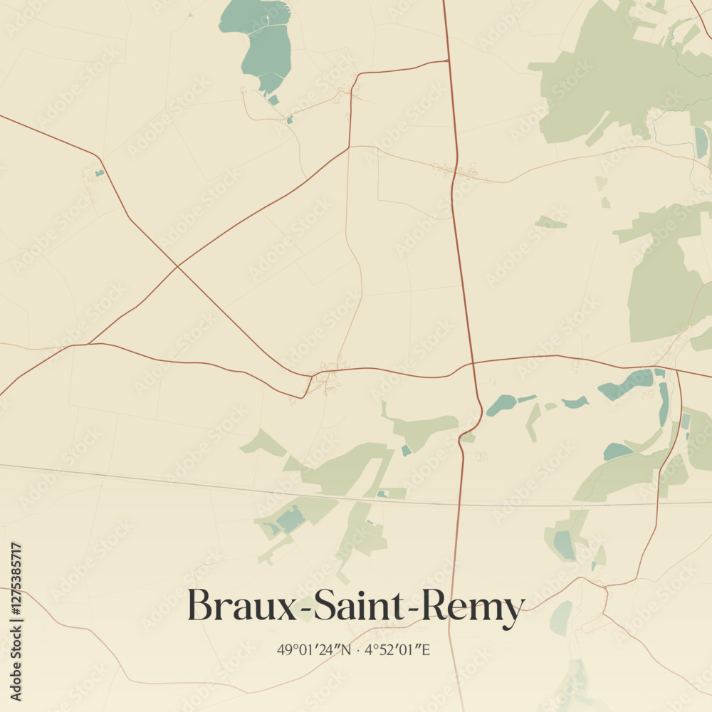 Fototapeta premium Vintage map of Braux-Saint-Remy, France.