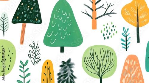 A Beautiful Forest Pattern with Various Trees