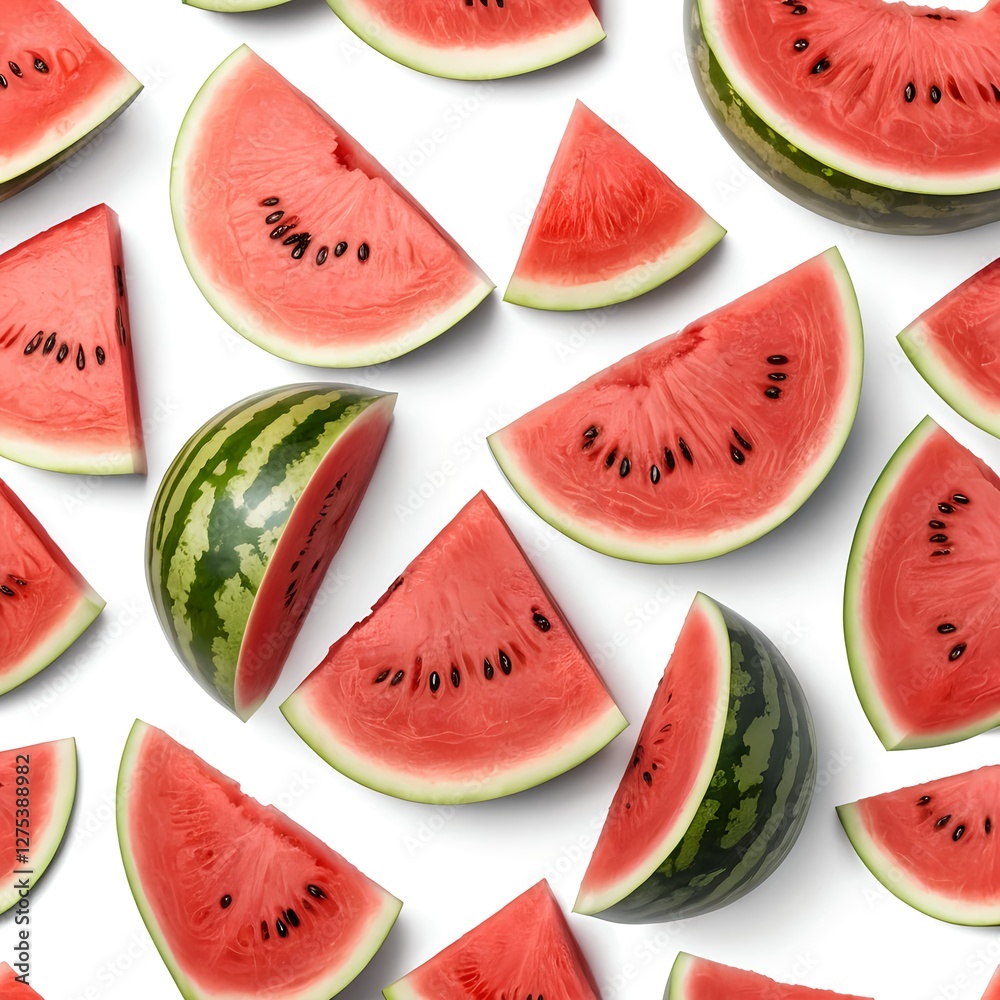 Juicy Watermelon Slices on White Background Juicy Watermelon Slices on White Background