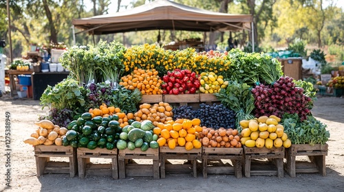 Vibrant Farmers Market Stall Overflowing with Organic Produce