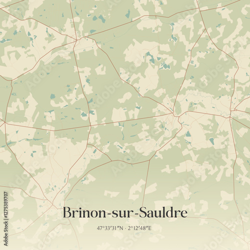Vintage map of Brinon-sur-Sauldre, France.