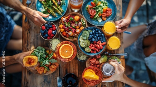 Inviting Cafe Scene with Patrons Enjoying Delicious Fresh Dishes