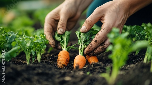 Wallpaper Mural Close-Up of Hands Gently Inspecting Organically Grown Carrots Torontodigital.ca