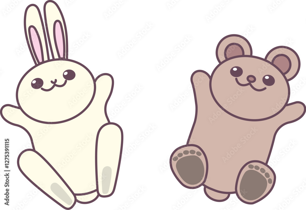 Fototapeta premium 可愛いうさぎとクマがジャンプするイラスト