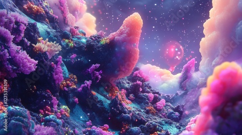 Wallpaper Mural Vibrant Abstract Landscape with Colorful Coral-Like Structures Under a Starlit Sky Torontodigital.ca