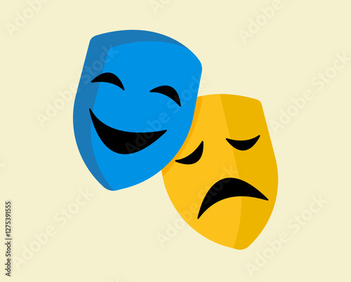 Happy sad dual personality face mask mental health illustration