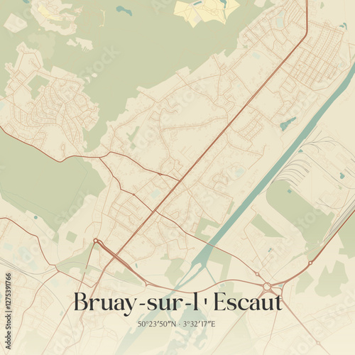Vintage map of Bruay-sur-l'Escaut, France.
