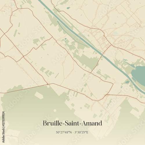 Vintage map of Bruille-Saint-Amand, France.