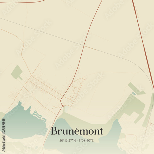 Vintage map of Brunémont, France.