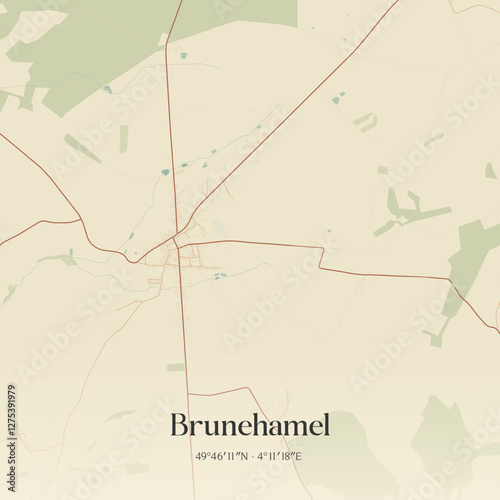 Vintage map of Brunehamel, France.