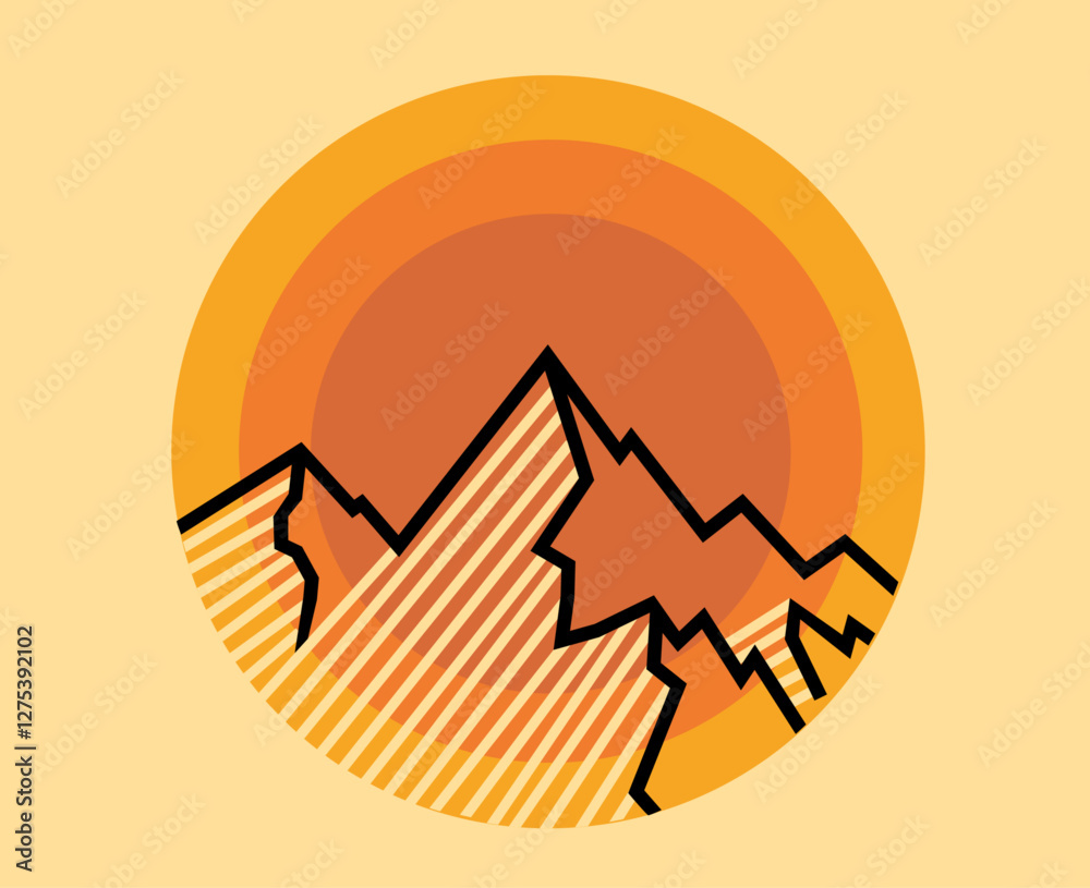 Mountain landscape sunrise circle effect illustration