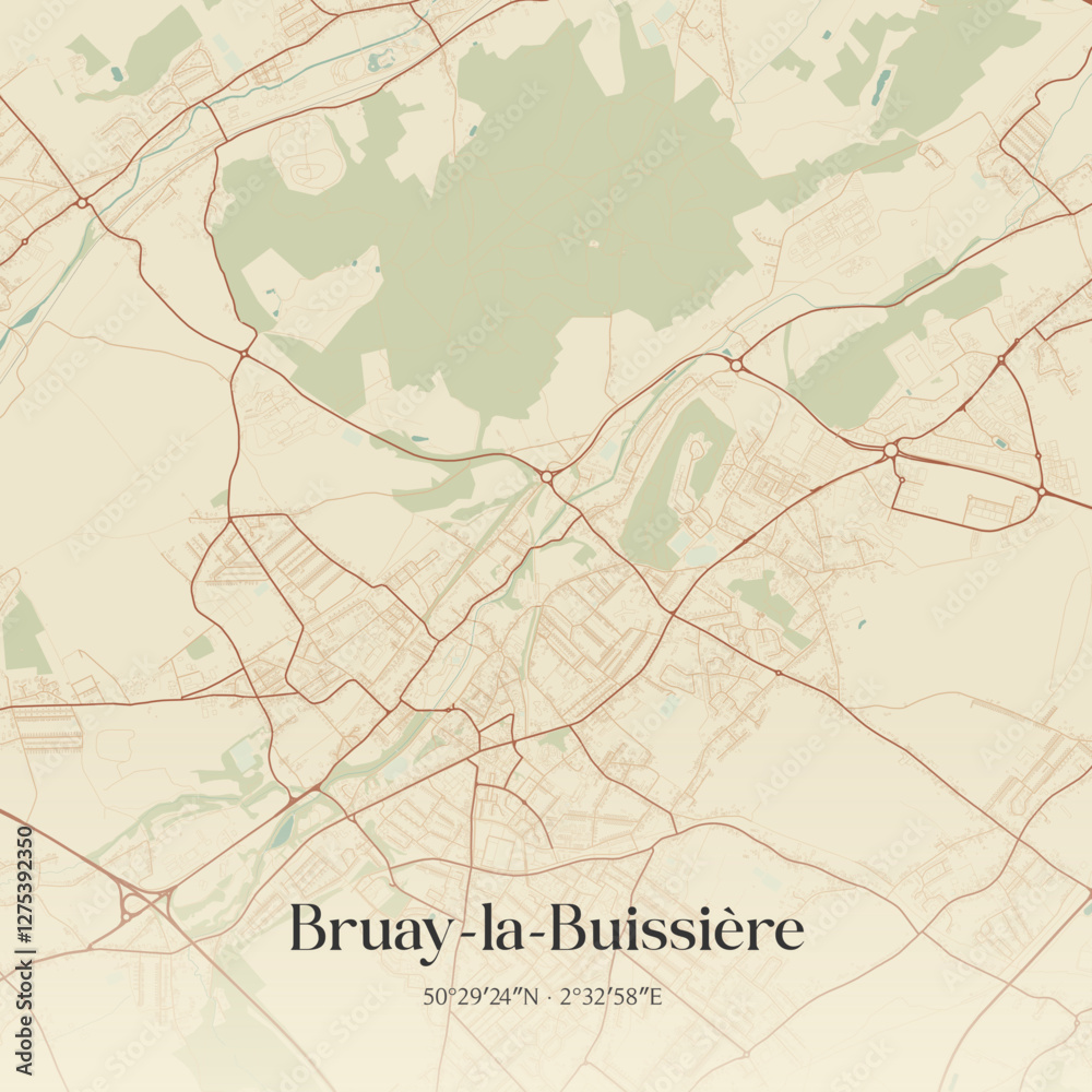 Fototapeta premium Vintage map of Bruay-la-Buissière, France.