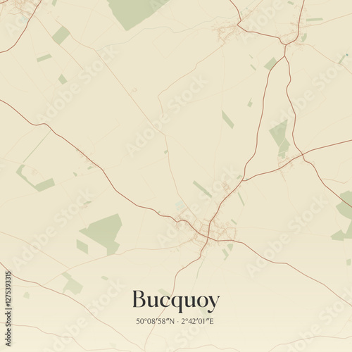 Vintage map of Bucquoy, France.
