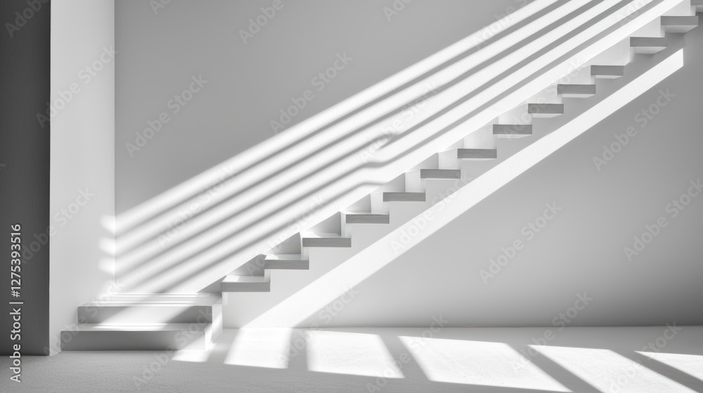 Black and white photograph of a staircase bathed in soft, diffused light, creating a gradient of shadows that highlight the steps' edges. Black and white photograph of a staircase bathed in soft, diffused light, creating a gradient of shadows that highlight the steps' edges.