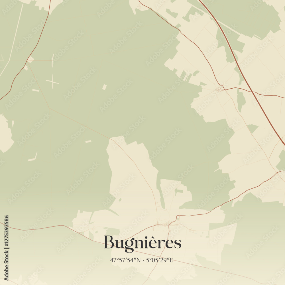 Obraz premium Vintage map of Bugnières, France.