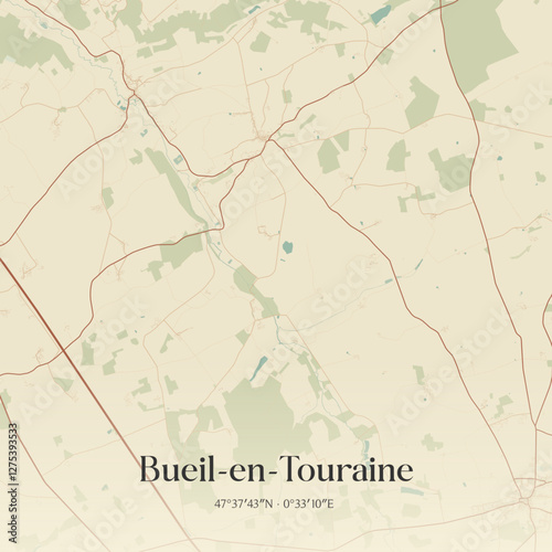 Vintage map of Bueil-en-Touraine, France.