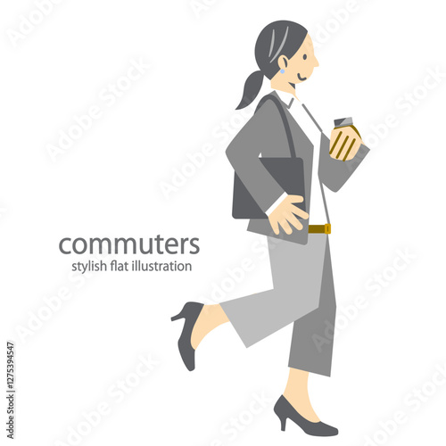 通勤するビジネスパーソン　シンプルでお洒落なフラットイラスト