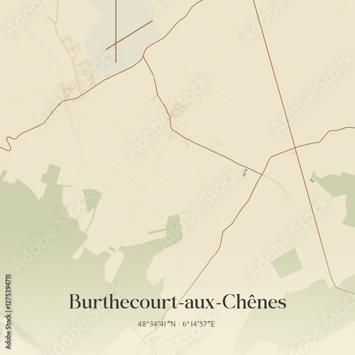Vintage map of Burthecourt-aux-Chênes, France.