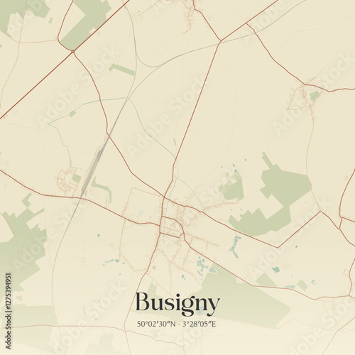 Vintage map of Busigny, France.