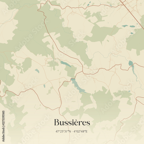 Vintage map of Bussières, France.