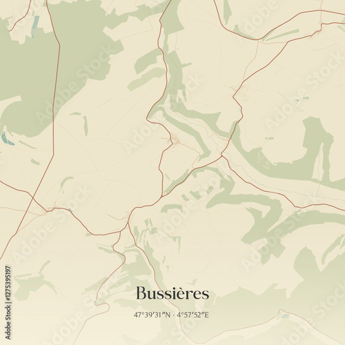 Vintage map of Bussières, France.