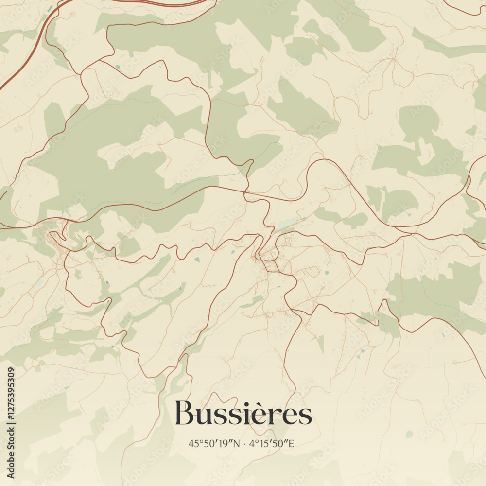 Fototapeta premium Vintage map of Bussières, France.