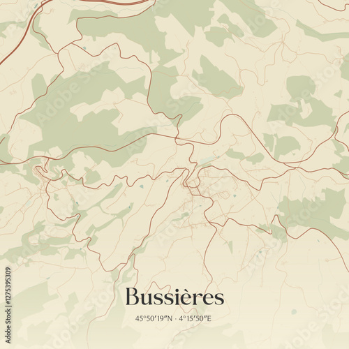 Vintage map of Bussières, France.