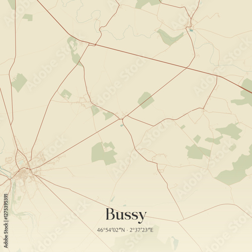 Vintage map of Bussy, France.